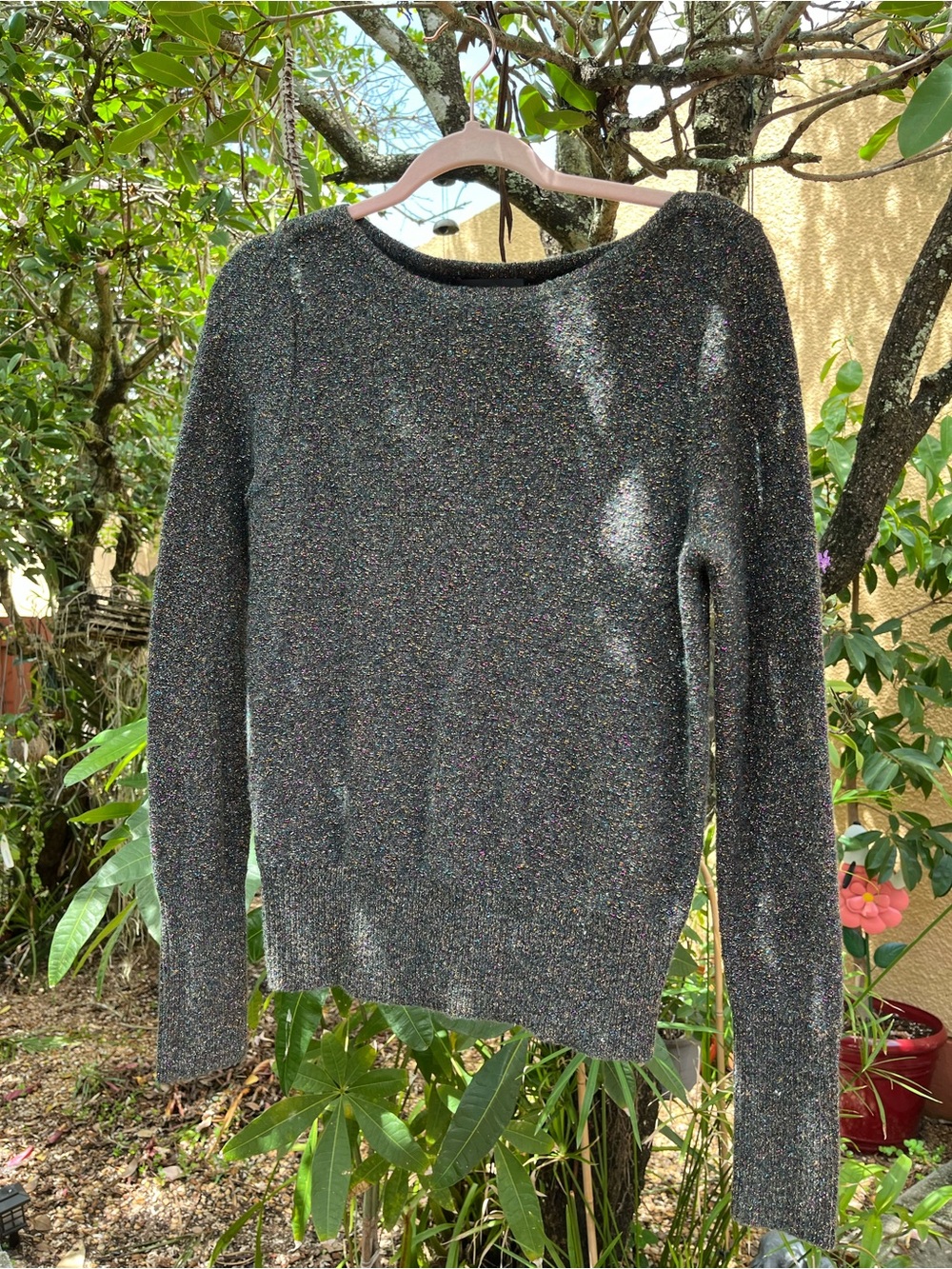 Ann Taylor Gray Metallic Multicolor Crewneck Sweater size M